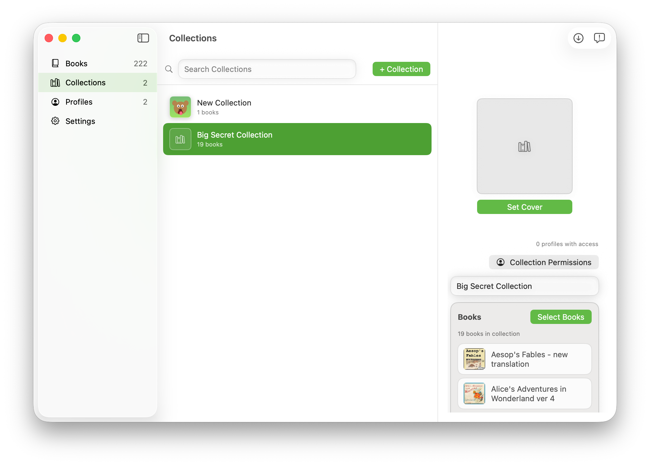 Collections view with assignment and permissions
