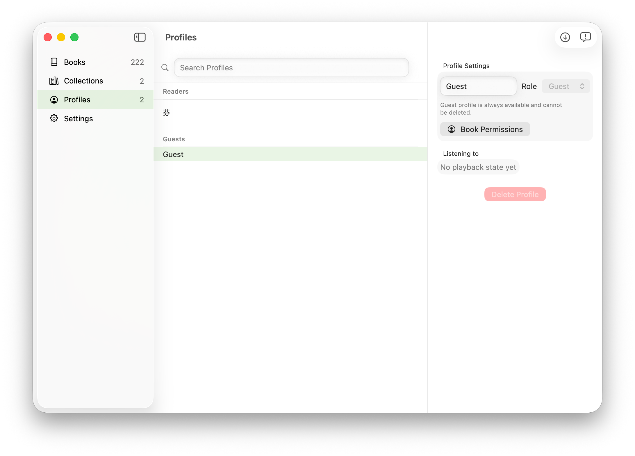 Profiles view with roles and paired devices